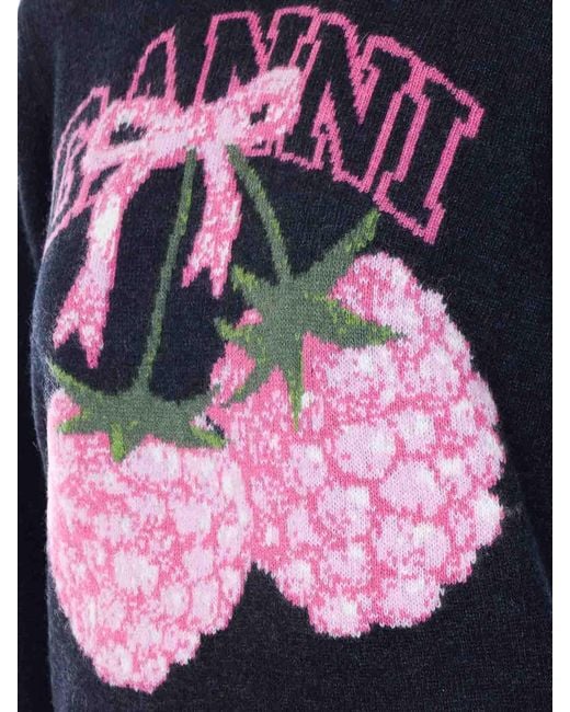 Ganni Blue Graphic Wool Sweater