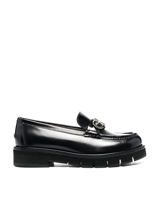 Ferragamo Black Ofelia Embellished Glossed-leather Loafers