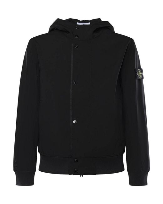 Stone Island Black Rainproof Nylon Rep Jacket With Logo for men