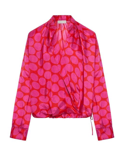 Dries Van Noten Red Maxi Polka Dot Print Blouse