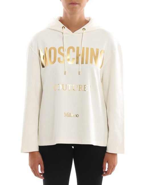 Moschino White Tone Couture Print Hoodie
