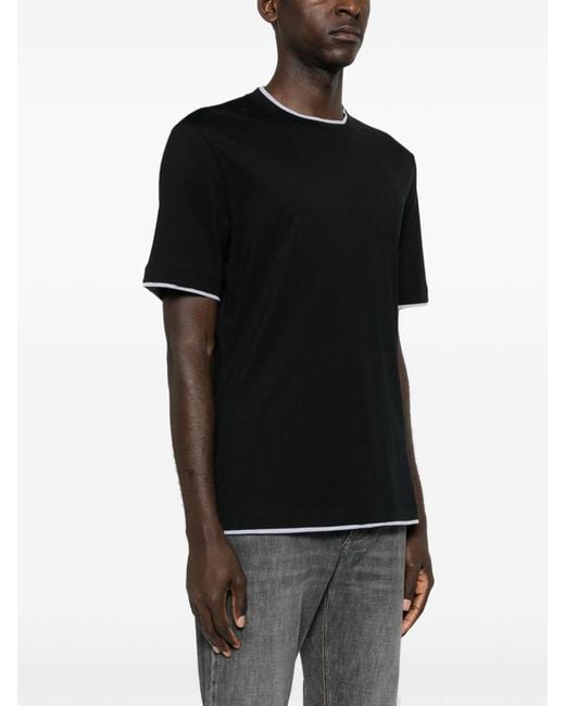 Brunello Cucinelli Black Layered Cotton Jersey Tee for men
