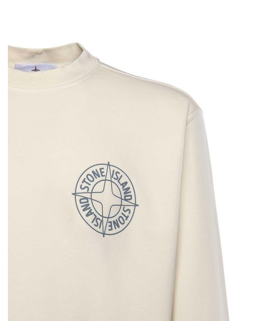 Stone Island White Cotton Sweatshirt With Print for men