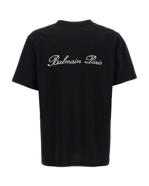 Balmain Black Loose T-Shirt With Signature Embroidery for men