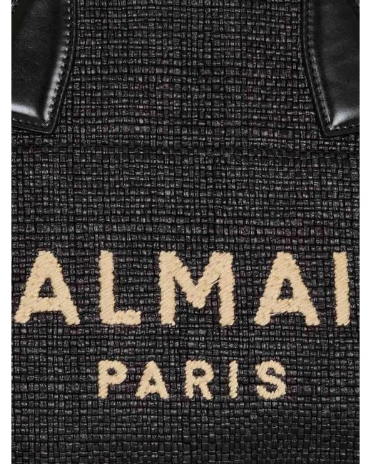 Balmain Black Track Raffia Tote