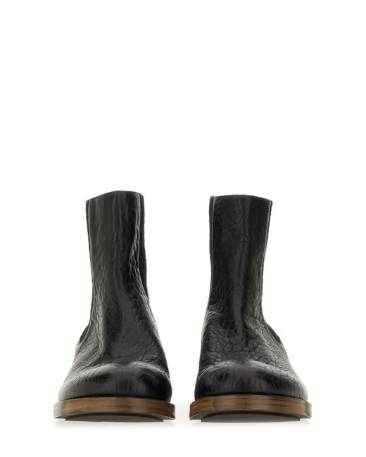 Uma Wang Black Textured Leather Ankle Boot for men