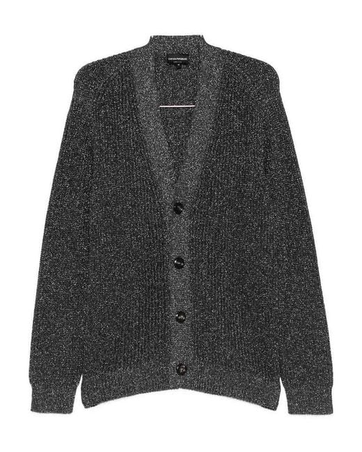 Emporio Armani Gray Buttoned Shawl-Collar Cardigan for men