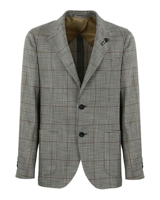 Lardini Gray Single-breasted Prince Of Wales Jacket for men