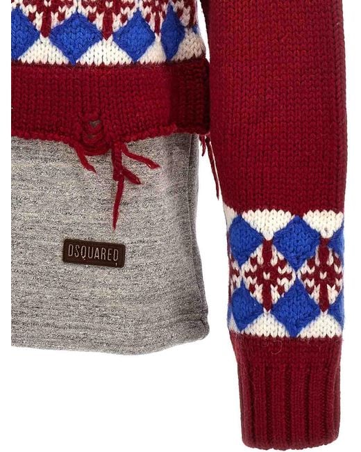DSquared² Red Jacquard Knit for men