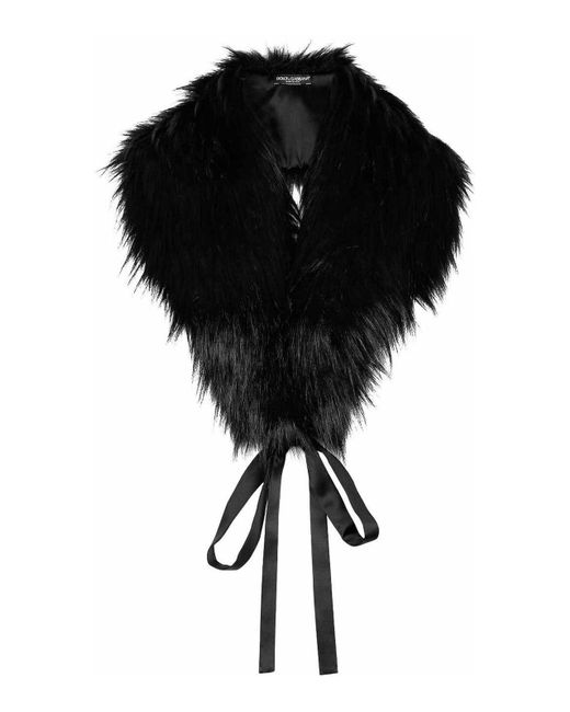 Dolce & Gabbana Black Ribbon Fastening Faux-fur Scarf