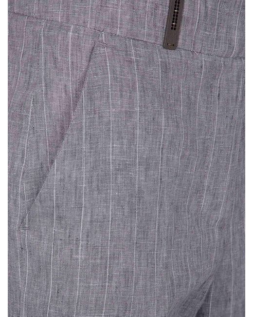 Peserico Gray Pinstripe Linen Canvas Trousers
