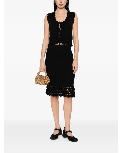 Ganni Black Fine Cotton Rib Crochet Skirt