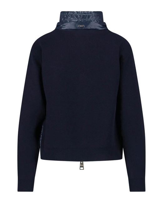 Herno Blue Knitted And Nylon Down Jacket