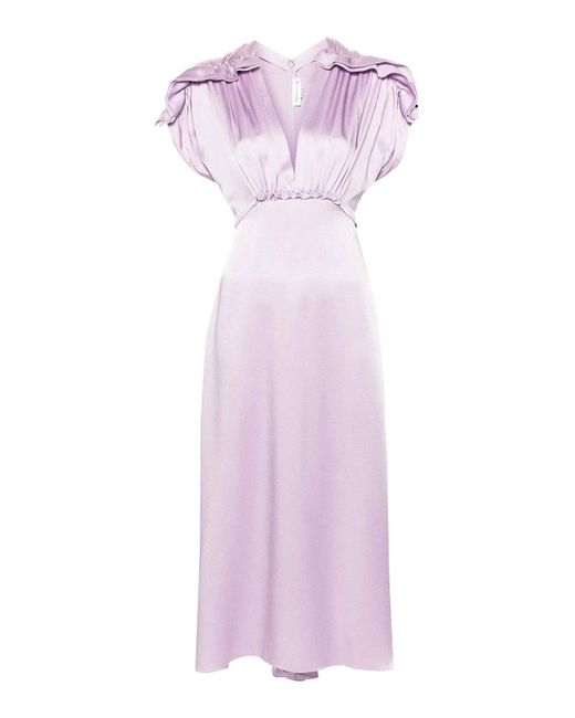 Victoria Beckham Purple V-Neck Dress