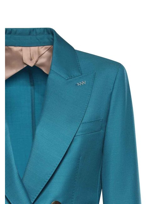 Max Mara Blue Double-Breasted Wool Mohair And Silk Blazer