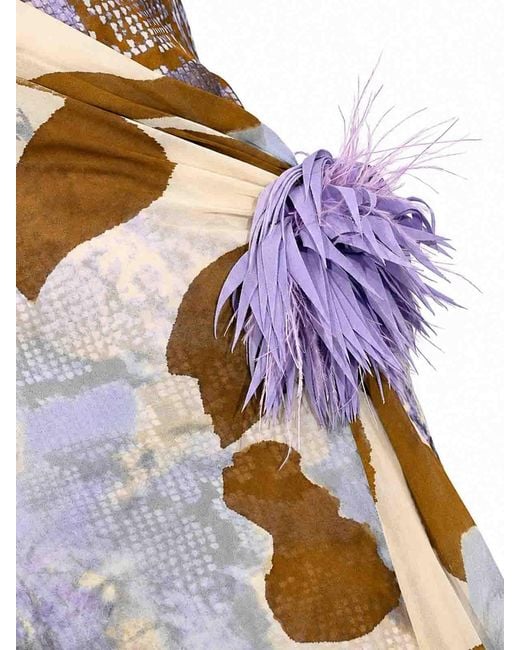 Clips White Long Viscose Dress With Wisteria Floral Print