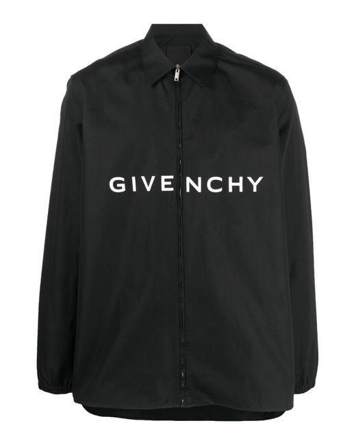 Givenchy Black Logo-print Zipped Shirt for men