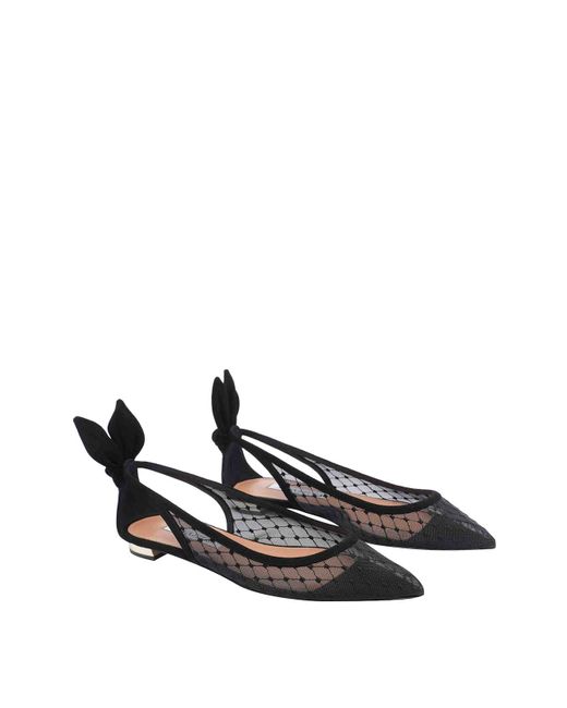 フラットシューズ Aquazzura BOW TIE NET BALLETS Aquazzura Bow Tie Net Ballets in White | Lyst