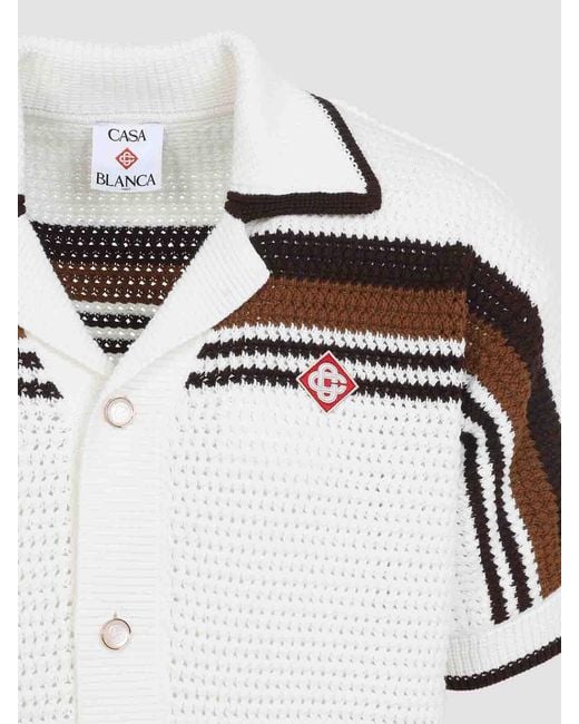 Casablanca White Short-Sleeve Crochet Shirt for men