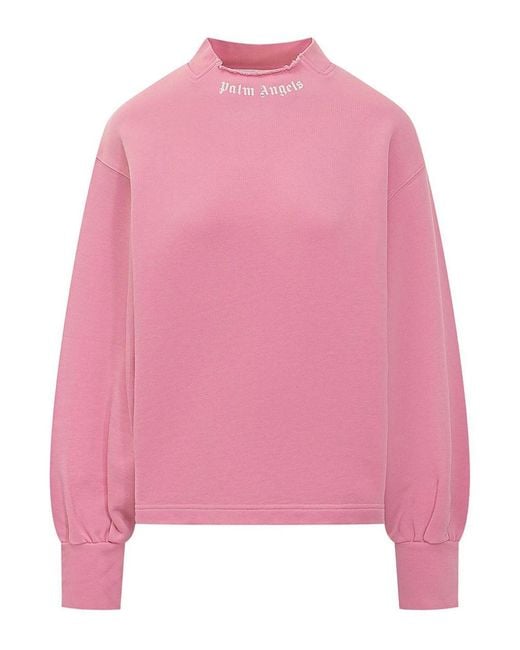 Palm Angels Pink Curved Logo Printed Sweatshirt
