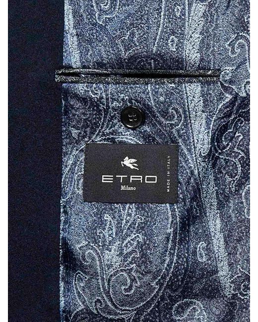 Etro Blue Cashmere Double-Breasted Blazer Wit for men