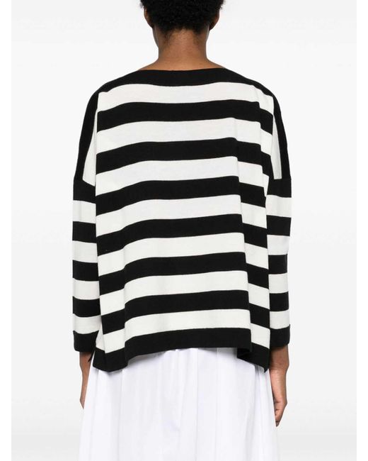 Daniela Gregis Black Striped Wool Boatneck Sweater