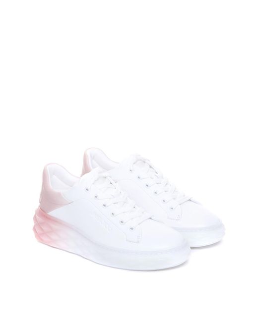 Jimmy Choo White Diamond Maxi Brand-embellished Leather Low-top Trainers