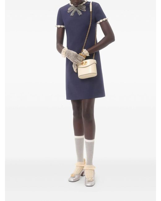 Valentino Blue Wool And Silk Embroidered Dress