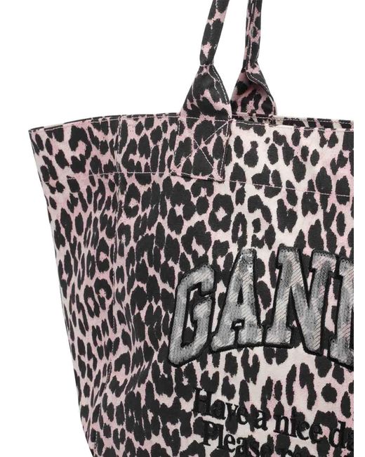 Ganni Multicolor Xxl Shopper Logo Tote Bag