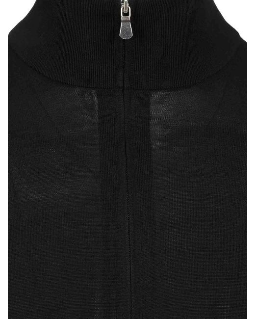 Tagliatore Black Cotton And Silk High Neck Zip Sweater for men