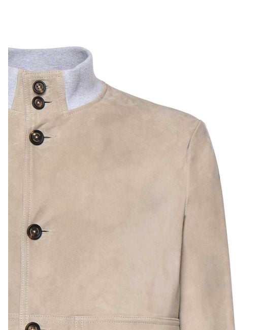 Eleventy Natural Suede Bomber Jacket for men