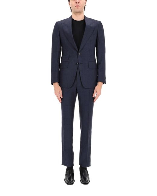Tom Ford Blue Grand Overcheck Shelton Suit for men