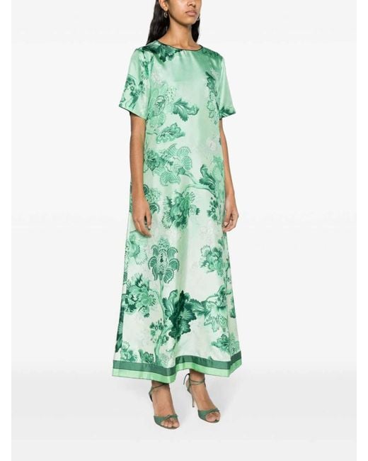 F.R.S For Restless Sleepers Green Printed Silk Long Dress