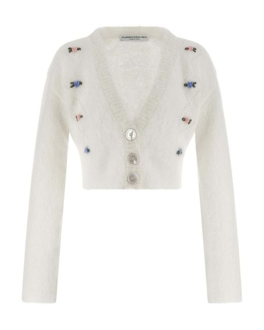 Alessandra Rich White 'Carded Mohair' Cardigan