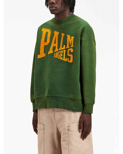 Palm Angels Green Logo-print Crew-neck T-shirt for men