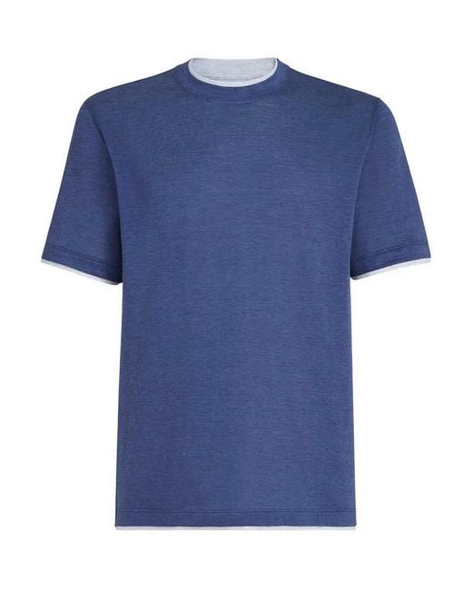 Brunello Cucinelli Blue T-Shirt With Faux-Layering for men