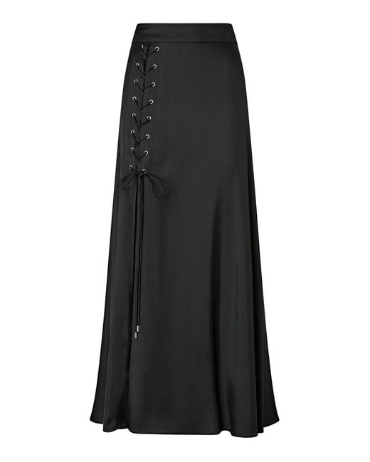Pinko Black Long Skirt With Slit And Laces