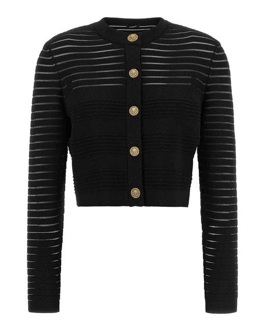 Balmain Black Semi-Transparent Stripes Cardigan