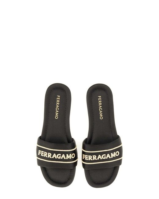 Ferragamo White Slide Sandal With Logo