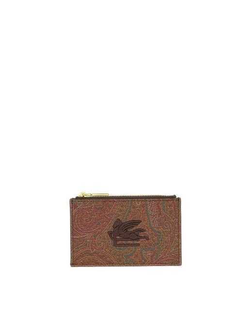 Etro Brown Card Holder With Pegasus for men