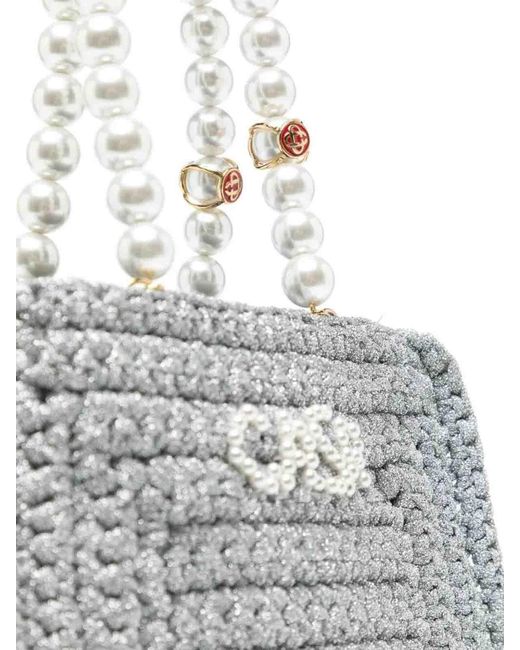 Casablanca White Pearl Mini Crochet Shopping Bag