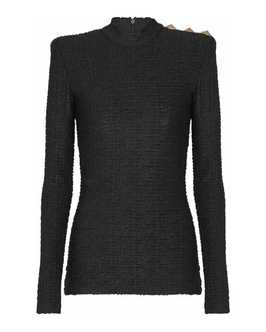 Balmain Black Monogram High-Neck Top