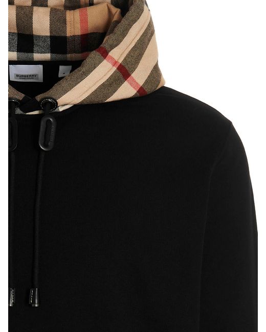 Burberry Black Check Hood Cotton Blend Hoodie for men
