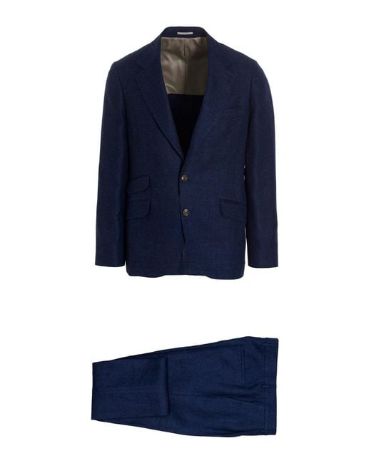 Brunello Cucinelli Blue Linen Blend Suit for men