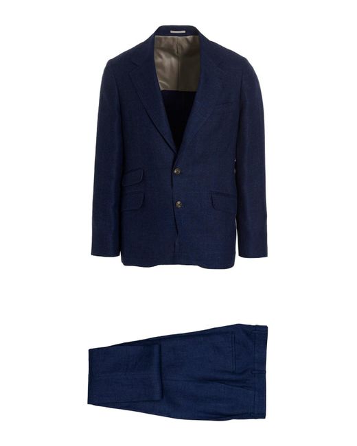 Brunello Cucinelli Blue Linen Blend Suit for men