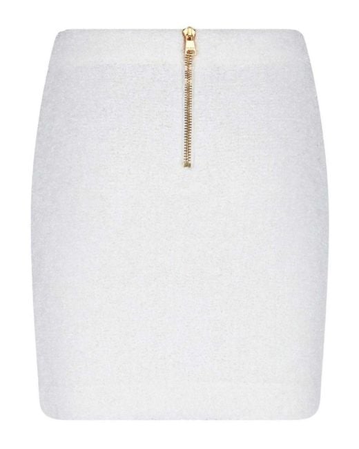 Balmain White Mini Button Skirt