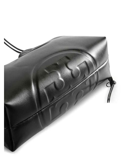 Tory Burch Black Ella Recycled Drawstring Logo Tote