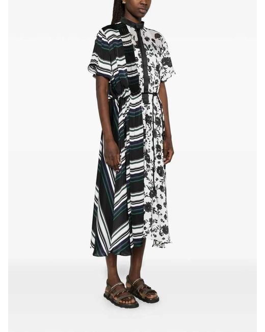Sacai White Floral-Print Midi Dress