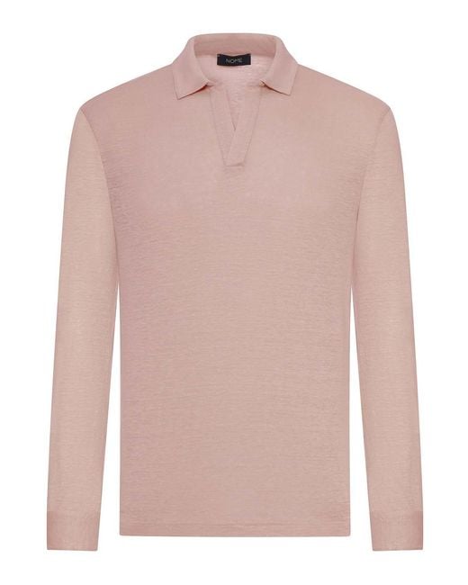 Nome Pink Long-Sleeved Linen Polo Shirt for men