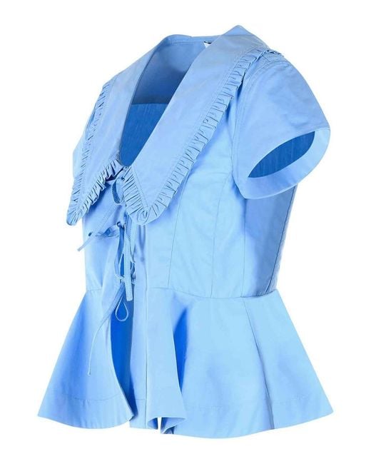 Ganni Blue Cotton Poplin Blouse